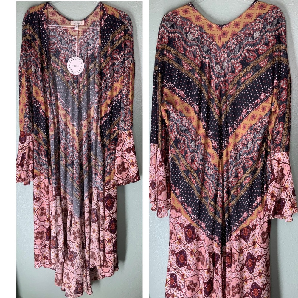 Last One! Bohemian Kimono Patchwork Size XL Bell Trumpet Sleeves Extra Large - Picture 3 of 4